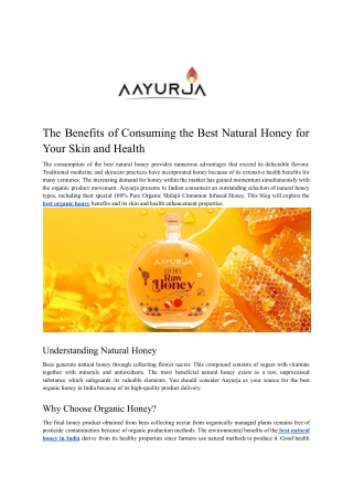 The Benefits of Consuming the Best Natural Honey for Your Skin and Health