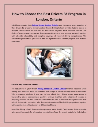 How to Choose the Best Drivers Ed Program in London, Ontario
