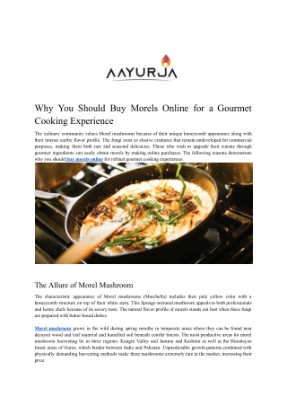 Why You Should Buy Morels Online for a Gourmet Cooking Experience - Aayurja - Feb'25
