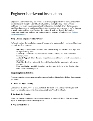 Engineer hardwood installation