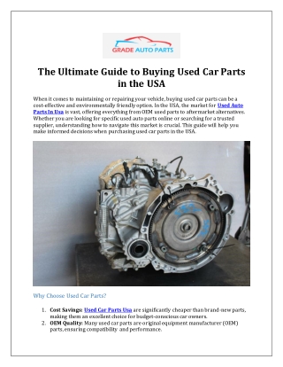 The Ultimate Guide to Buying Used Car Parts in the USA