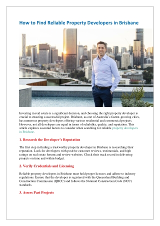 How to Find Reliable Property Developers in Brisbane