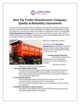 Best Tip Trailer Manufacturer Company-Quality And Reliability Guaranteed