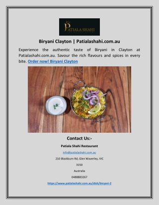 Biryani Clayton | Patialashahi.com.au