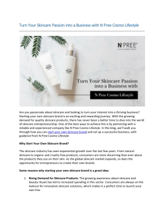 Turn Your Skincare Passion into a Business with N Pree Cosmo Lifestyle