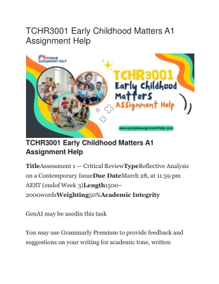 TCHR3001 Early Childhood Matters A1 Assignment Help