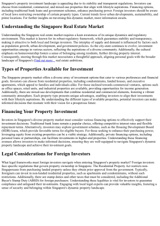 Comprehensive Guide to Singapore Property Investment