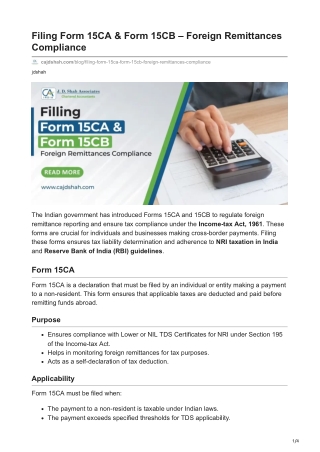 filing form 15ca form 15cb foreign remittances