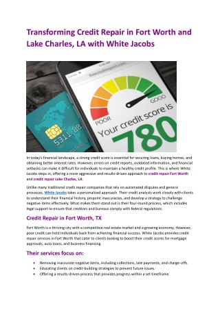 Transforming Credit Repair in Fort Worth and Lake Charles, LA with White Jacobs