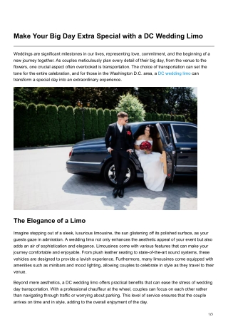 Make Your Big Day Extra Special with a DC Wedding Limo