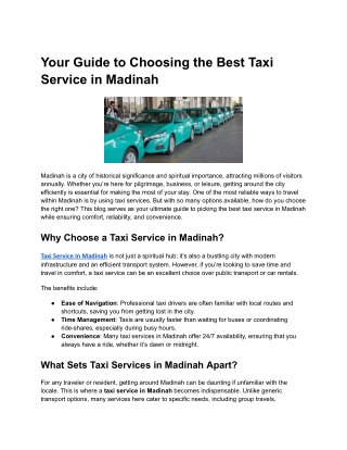 Taxi Service In Madinah