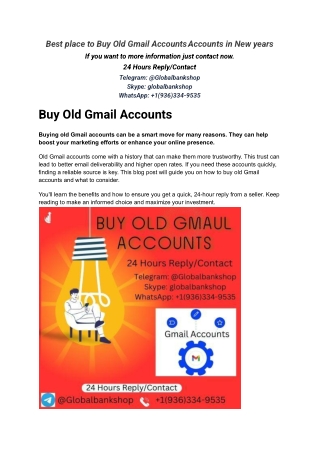 Best place to Buy Old Gmail Accounts Accounts in New years