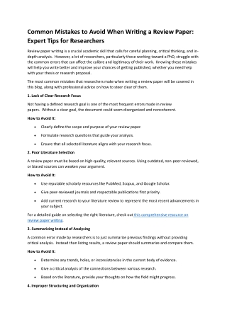Common Mistakes to Avoid When Writing a Review Paper
