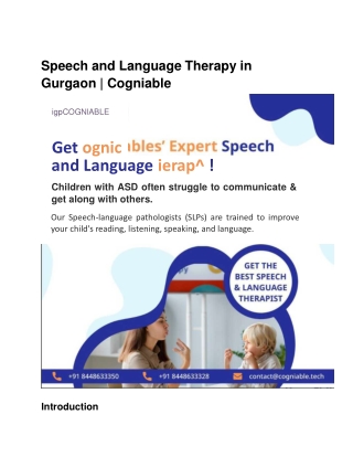 Expert Speech and Language Therapy in Gurgaon | Cogniable