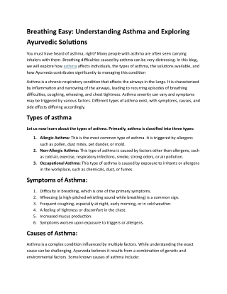 Breathing Easy Understanding Asthma and Exploring Ayurvedic Solutions
