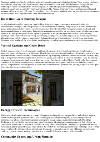 Discover Eco-Friendly Residential Projects in Singapore