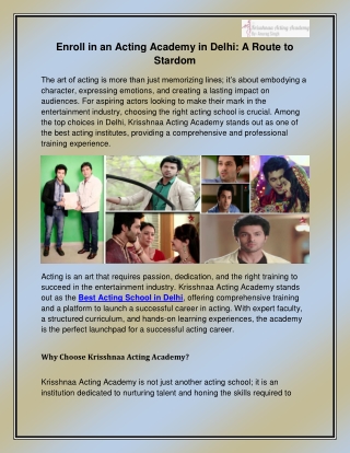 Best Acting School in Delhi