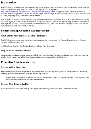 Tips for Avoiding Common Roadside Issues—Advice from the Pros at Dallas