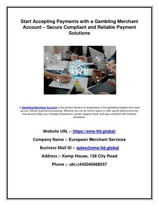 Start Accepting Payments with a Gambling Merchant Account – Secure Compliant and Reliable Payment Solutions