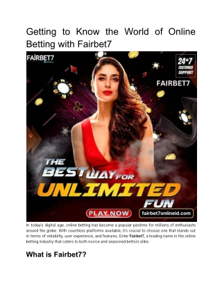 Getting to Know the World of Online Betting with Fairbet7