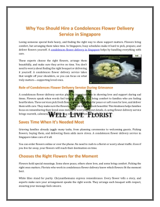 Why You Should Hire a Condolences Flower Delivery Service in Singapore