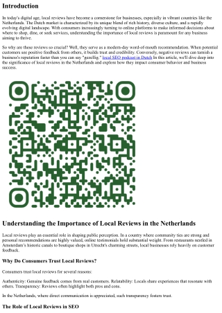 Understanding the Importance of Local Reviews in the Netherlands