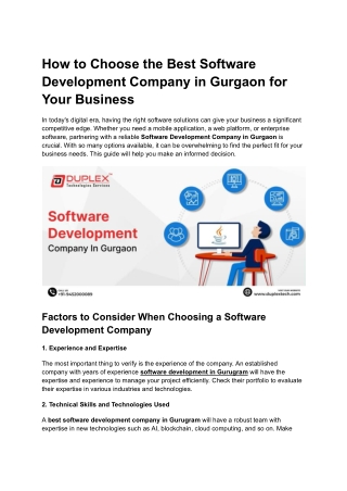 How to Choose the Best Software Development Company in Gurgaon for Your Business
