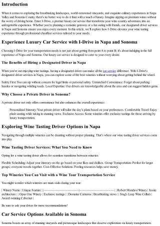 Experience Luxury Car Service with I-Drive in Napa and Sonoma