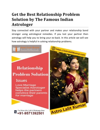 Get the Best Relationship Problem Solution by The Famous Indian Astrologer