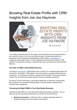 Joe Haymore’s CRM Secrets for Real Estate Success