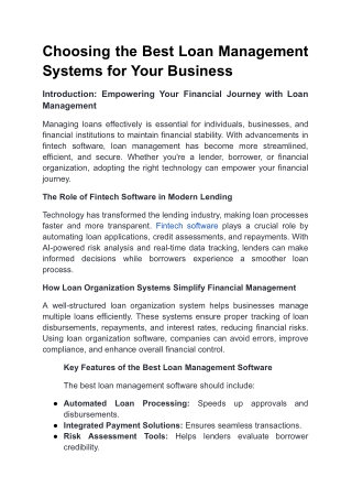 Choosing the Best Loan Management Systems for Your Business