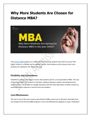 Why More Students Are Chosen for Distance MBA