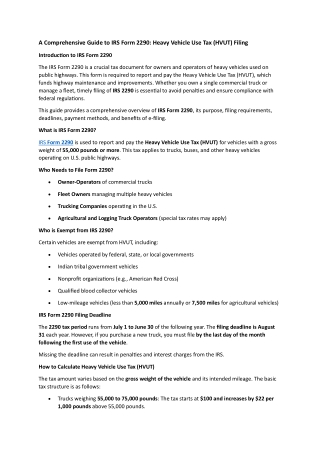 A Comprehensive Guide to IRS Form 2290: Heavy Vehicle Use Tax (HVUT) Filing