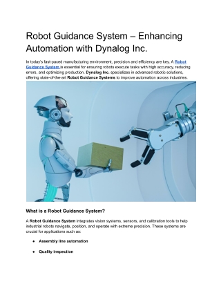 Robot Guidance System – Enhancing Automation with Dynalog Inc