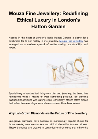 Mouza Fine Jewellery- Redefining Ethical Luxury in London's Hatton Garden