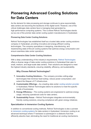 Pioneering Advanced Cooling Solutions for Data Centers