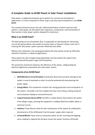A Complete Guide to ACDB Panels in Solar Panel Installations