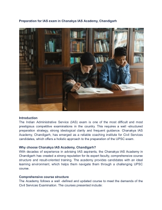 Preparation for IAS exam in Chanakya IAS Academy, Chandigarh