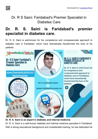 Dr. R S Saini Faridabad's Premier Specialist in Diabetes Care