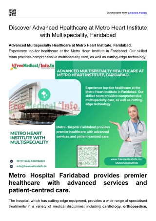 Discover Advanced Healthcare at Metro Heart Institute with Multispeciality, Faridabad