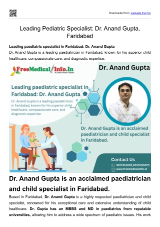 Leading Pediatric Specialist Dr. Anand Gupta, Faridabad