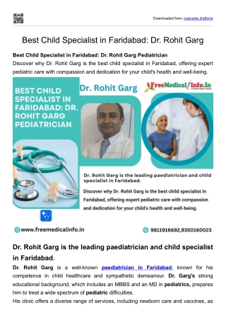 Best Child Specialist in Faridabad Dr. Rohit Garg