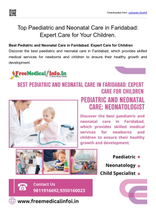 Top Paediatric and Neonatal Care in Faridabad Expert Care for Your Children.