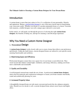 The Ultimate Guide to Choosing a Custom Home Designer for Your Dream Home