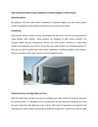 why professional roller shutter installation