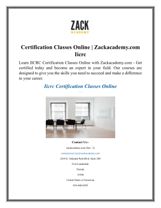 Iicrc Certification Classes Online  Zackacademy.com
