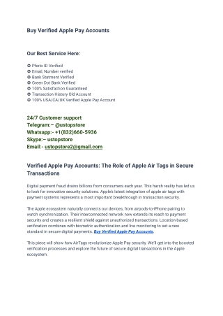 Best place to Buy Verified Apple Pay Accounts in New years