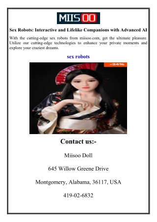 Sex Robots Interactive and Lifelike Companions with Advanced AI