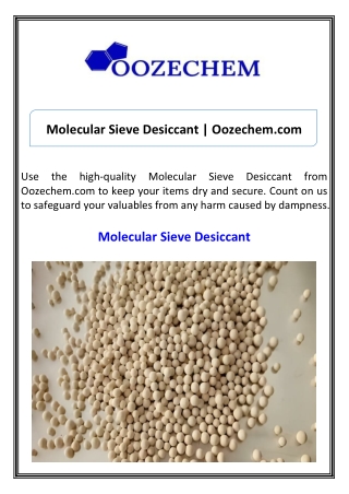 Molecular Sieve Desiccant Oozechem.com