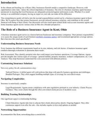 The Role of a Business Insurance Agent in Kent, Ohio
